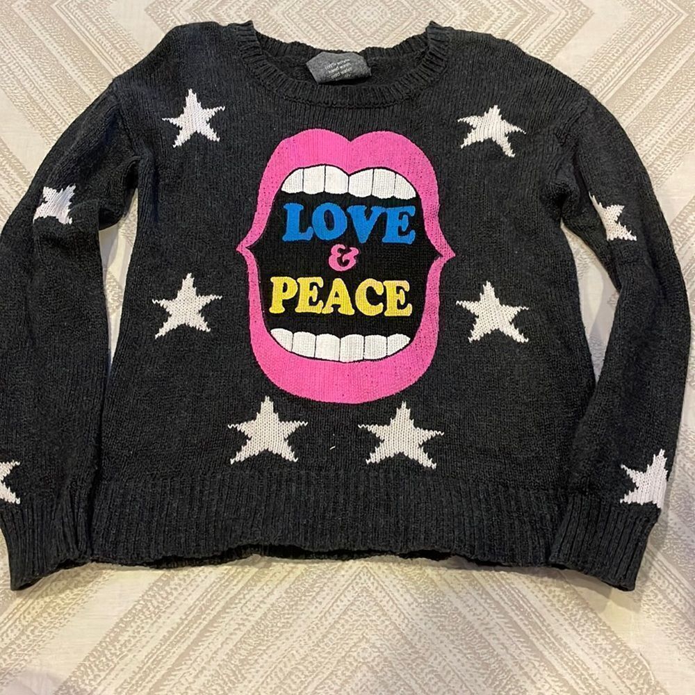 Flowers by Zoe Girls Love & Peace Grey Star Sweater